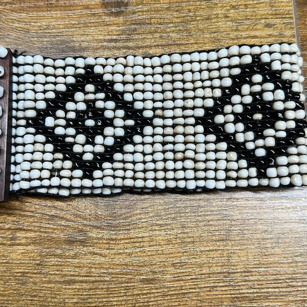 Women's Beaded Belt One Size Wide Wooden Hook Buckle Retro Boho‎ Stretch Fit